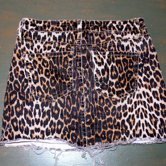 Angel Kiss Denim Leopard Print Mini Skirt - Picture 2 of 4